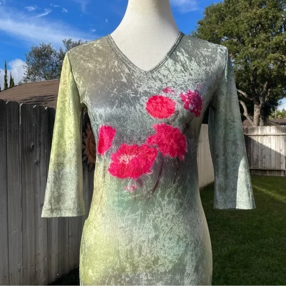 Agolde | Dresses | 9s Vintage Velvet Floral Midi Dress | Poshmark